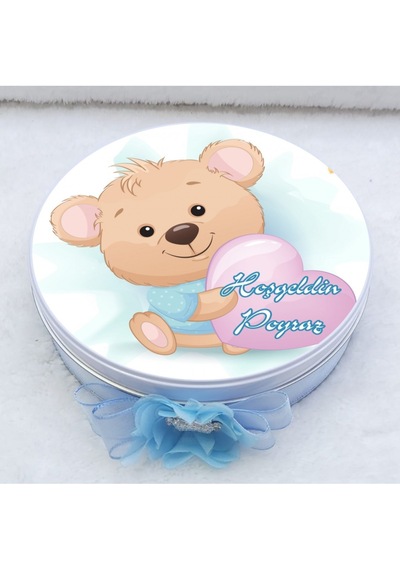 Ayıcıklı Baskılı Metal Kutuda Bebek Çikolatası Uv Baskılı Madlen
