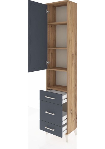 Arges Dolap 4 Raflı 3 Çekmeceli Tek Kapaklı 44x30x221 Çam-ant... Çam