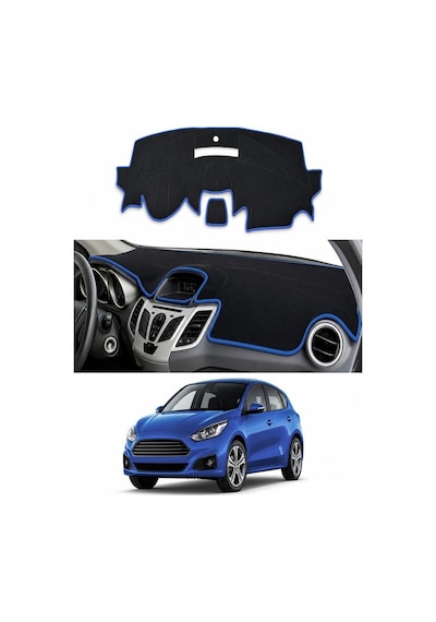 Ford - Fiesta 2008-2017 Uyumlu Torpido Koruma Kılıfı - Mavi Şeritli
