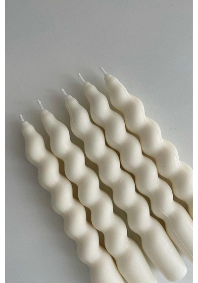 Dekoratif Soy Mum Şamdanlık Burgu Mum Kırık Beyaz Renk20x2,3 Cm 2 2'li Modern Dekoratif Soy Mum Tum Renkler