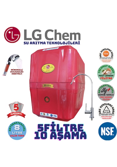 Lg Chem Cool Kırmızı 8 Litre 5 Filre 10 Aşama Su Arıtma Cihazı