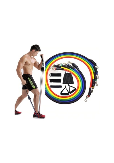 11 Parça Latex Direnç Bandı Seti Kapı Arkası Egzersiz & Fitness Lastiği Seti Karışık