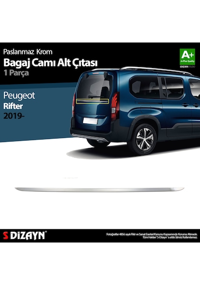 S-dizayn Peugeot Rifter Krom Bagaj Camı Alt Çıtası 2019 Üzeri