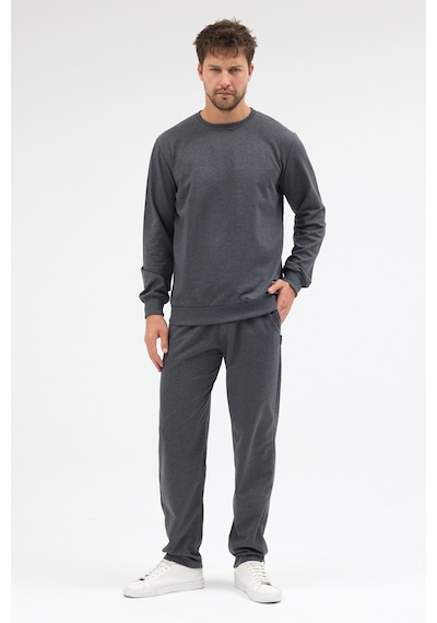 Mmetalic Antrasit Relaxed Fit Bisiklet Yaka Sweatshirt Düz Paça Erkek Eşofman Takımı Mtlce3847