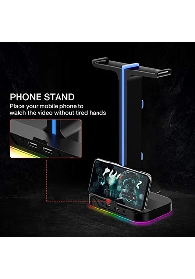 Havit Çift Kulaklık Askısı, 2 Usb Bağlantı Noktası, Rgb Kulaklık Tutucu, Oyuncular İçin, Pc İçin, Siyah Th650