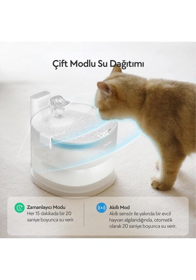 Cheerble E1 Plastik Hazneli Şarjlı Otomatik Kedi Su Pınarı 22 X 20 X 18, 2lt Cdy01