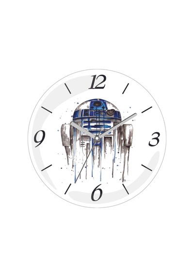 R2-d2 Star Wars Sessiz Akar Bombeli Gerçek Cam Duvar Saati Siyah