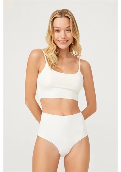 Cottonhill Yüksek Bel Basic Lazer Kesim Kadın Bikini Külot-beyaz Beyaz