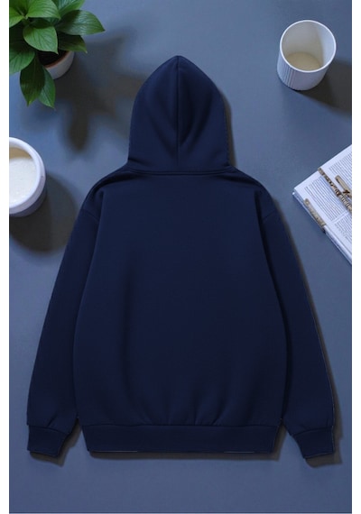 Uyguntarz Unisex Nyc Tasarım Baskılı Kapüşonlu Sweatshirt Lacivert