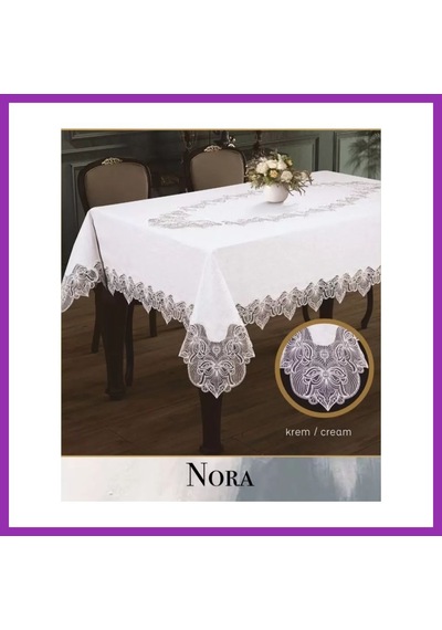 Bezos Nora Model 155x260 Cm Keten Masa Örtüsü Krem-krem Tablecloth Şık Ev Dekoru Bty