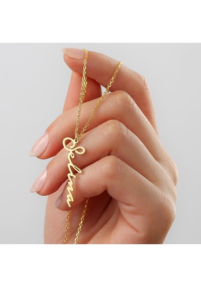 925 Ayar Gümüş Kişiye Özel İtalik İsimli Kolye Gold