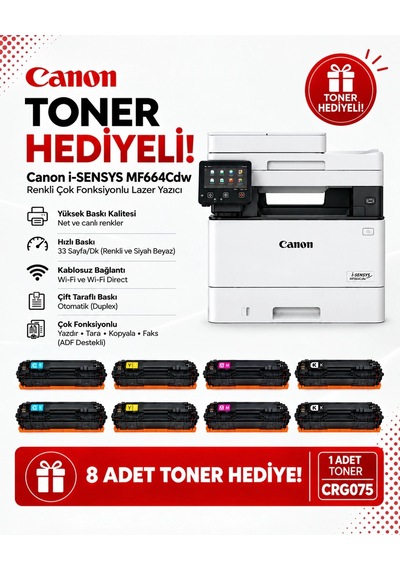 Canon Mf664cdw Fotokopi,tarayıcı Wi-fi Renkli Lazer + 8 Adet Renkli Toner