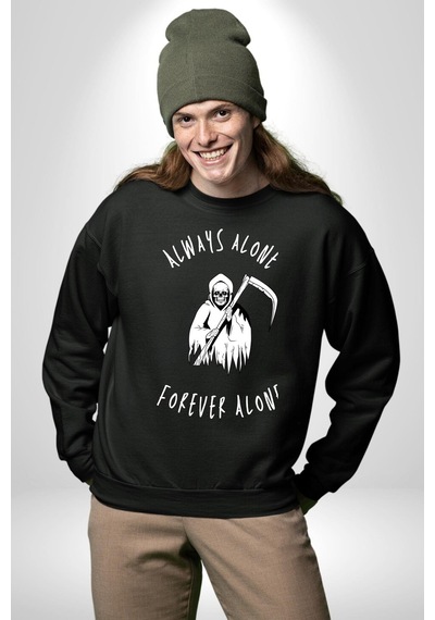 Her Zaman Yalnız Daima Yalnızlık Azrail Unisex Siyah Sweatshirt Siyah