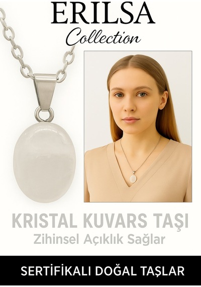 Erilsa Sertifikalı Oval Kristal Kuvars Taşı Kolye Arınma, Şifa Ve Ener Çok Renkli