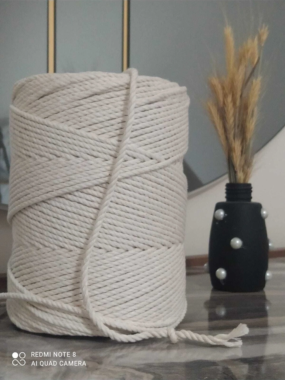 1 Kilo 3 Mm 3 Bükümlü Ekru Renk Pamuk Makrome Ipi
