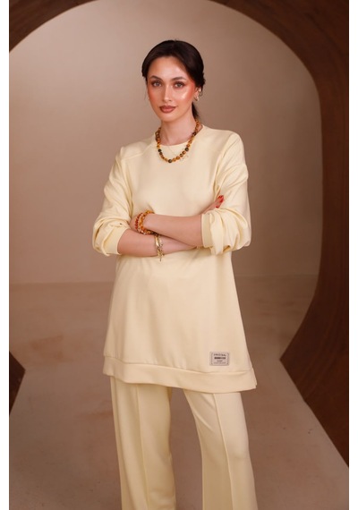 Balenbi Kadın Oysh Modal Kumaş Oversize 80 Cm Tunik Bol Paça Pantolon Tesettür Takım 1228 Sarı Balenbi Kadın Oysh Modal Kumaş Oversize 80 Cm Tunik Bol Paça Pantolon Tesettür Takım 1228 Sarı