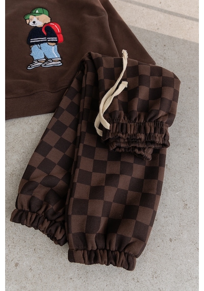 Babymod Erkek Çocuk Ayıcık İşlemeli 3 İplik Pamuklu Kumaş Sweatshirt Ve Damalı Eşofman Altüst Takım Kahverengi Babymod Erkek Çocuk Ayıcık İşlemeli 3 İplik Pamuklu Kumaş Sweatshirt Ve Damalı Eşofman Altüst Takım Kahverengi