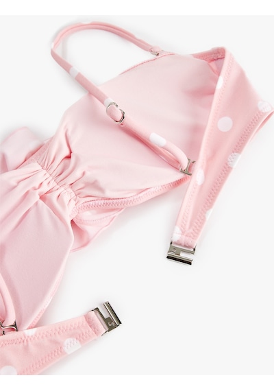 Koton Koton X Sibil Çetinkaya - Gül Aplike Detaylı Bandeau Puantiyeli Bikini Üstü Pembe Desenli 6sak10243mm
