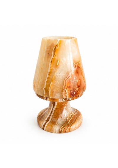 Doğal Oniks Taş Mumluk 12x8 Cm El Yapımı Geçmeli Mumluk Işık Geçiren Premium Dekoratif Şamdan Yemek Masası Ve Özel Gün Hediyesi Bej