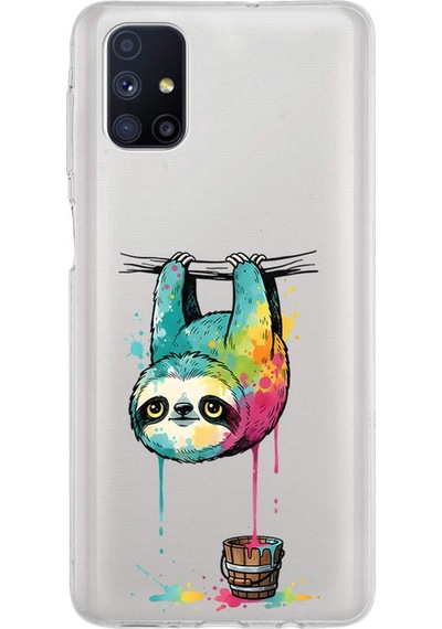 Samsung Galaxy M51 İle Uyumlu Splash Tembel Hayvan Tasarımlı Şeffaf Silikon Kılıf Şeffaf