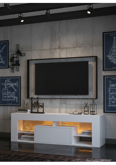 Resital Ledli Tv Ünitesi L1504-1 Beyaz Beyaz