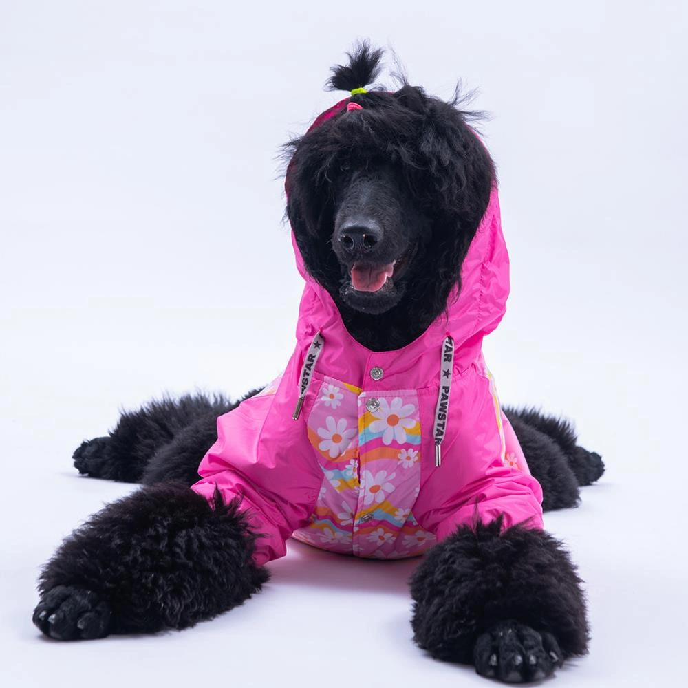 Florence Daisy Pembe Papatya Desenli Büyük Irk Köpek Montu Köpek Yağmurluğu Köpek Kıyafeti Köpek Elbisesi
