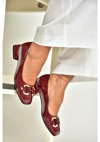 Fox Shoes T590122808 Bordo Rugan Alçak Topuklu Kadın Ayakkabı Bordo