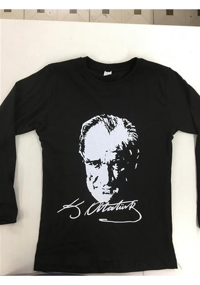 Unisex Atatürk Baskılı Uzun Kol T-shirt-8910 Siyah