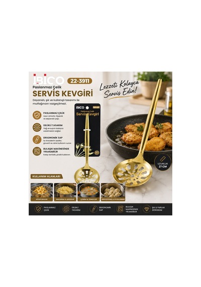 Metal Servis Kevgiri - 27 Cm - Gold Renk