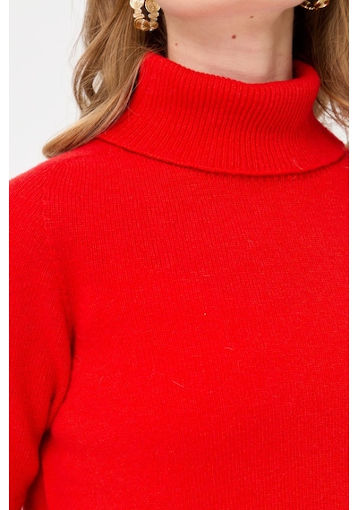 Kadın Tam Balıkçı Yaka Klasik Yün Kazak Mercan Mercan