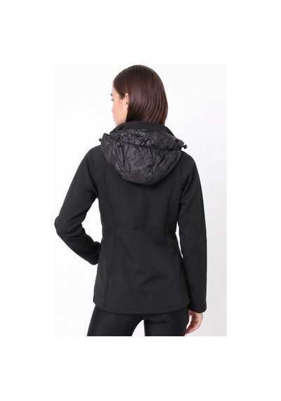 CEMO Kapüşonlu Softshell Kollu Şişme Kadın Mont Siyah