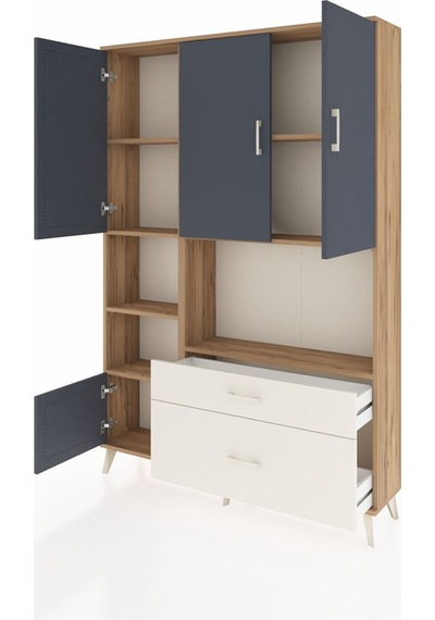 Arges Dolap 7 Raflı 2 Çekmeceli 5 Kapaklı 132x30x195 Çam-antr... Çam