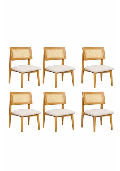 Hasır Sandalye İskandinav Tasarım 6 Lı Set Meşe