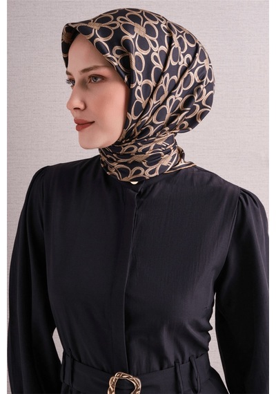 Armine İpek Eşarp 2027 Kış - 9638-06 Siyah Sarı Twill