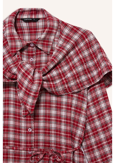 Defacto Regular Fit Kareli Gofre Dokulu Uzun Kollu Tunik G8348ax26sprd117 Kırmızı-rd117