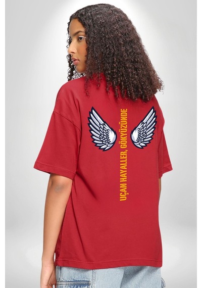 Uçan Hayaller Gökyüzünde Melek Kanatları Kırmızı Oversize Unisex Ön Ve Sırt Baskılı Tişört Kırmızı Uçan Hayaller Gökyüzünde Melek Kanatları Kırmızı Oversize Unisex Ön Ve Sırt Baskılı Tişört Kırmızı