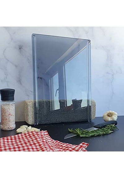 Kanallı Cam Kesme Tahtası - Cam Kesme Tablası Füme Cam, 25cm X 35cm Diğer