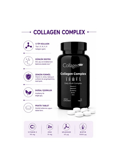 Collagen Forte Platinum 5 Tip Kolajen Vitamin ve Mineral İçeren Takviye Gıda 500 MG 90 Tablet