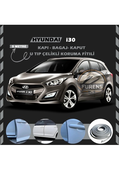 Hyundai İ30 Oto Araç Kapı Koruma Fitili 5 Metre Parlak Gri Renk