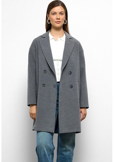 Olcay Desenli Astarlı Oversize Kruvaze Kaban Gri 3095