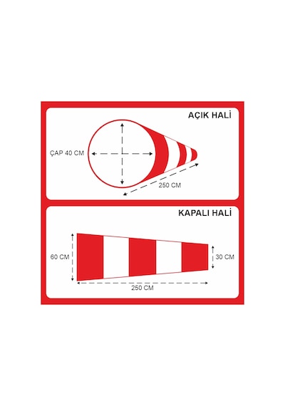 Rüzgar Çorabı-tulumu Çap 40 Cm Uzunluk 30x60x250 Tek Ebat