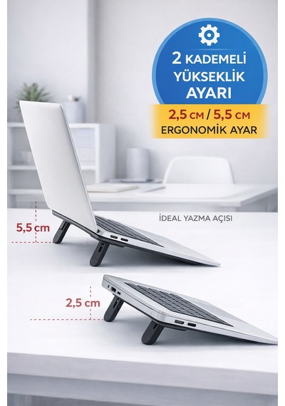 Yapışkanlı Katlanabilir Laptop Standı 2 Kademeli Soğutucu Notebook Yükseltici 22 Cm Siyah