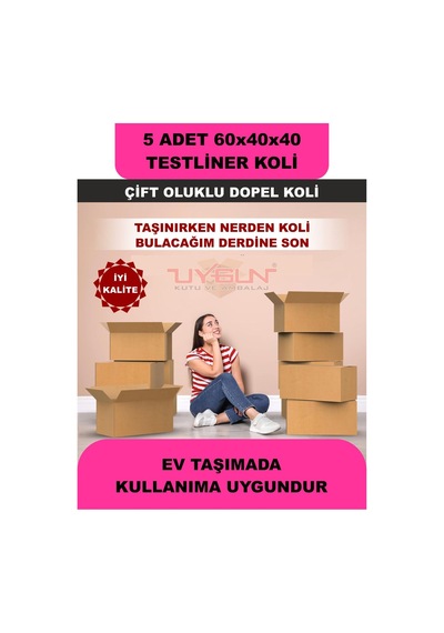 5 Adet 60x40x40 Ev Taşıma Kolisi, Çeyiz Kolisi, Boş Koli, Çift Oluklu Tssst Dopel