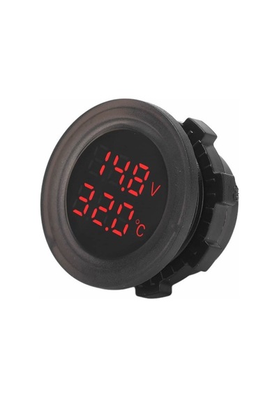 Devremarkt Yuvarlak Voltmetre Termometre 12v 24v Panel Tip Montaj Dijital Kırmızı Renk Led Sıcaklık Isı Voltaj