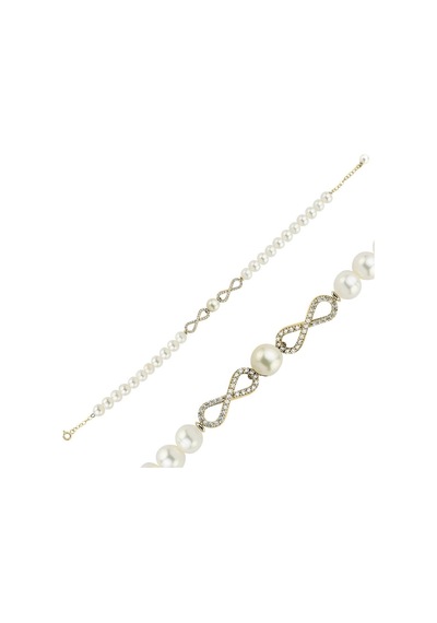 6,5 Mm Sonsuzluk Taşlı Doğal İnci Bileklik 21 Cm / Beyaz Beyaz Beyaz Altın