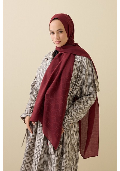İmannooor İman I Kafes Bordo Tencel Pamuk İpek Şal 70x200
