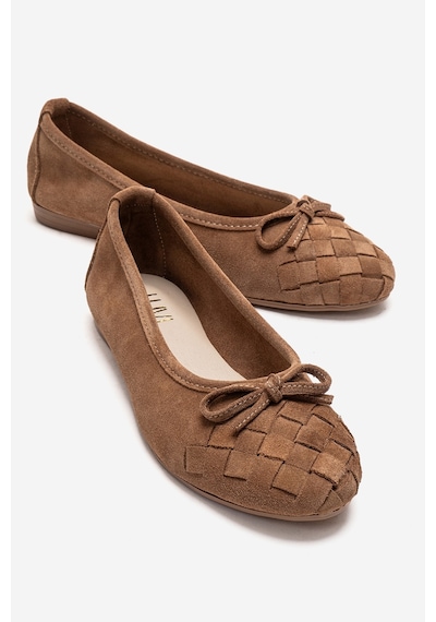 Luvishoes 03 Toprak Süet Hakiki Deri Kadın Babet Ayakkabı