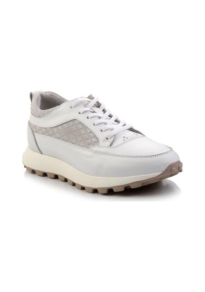 Beyaz Hakiki Deri Erkek Sneaker E01034222403 Beyaz