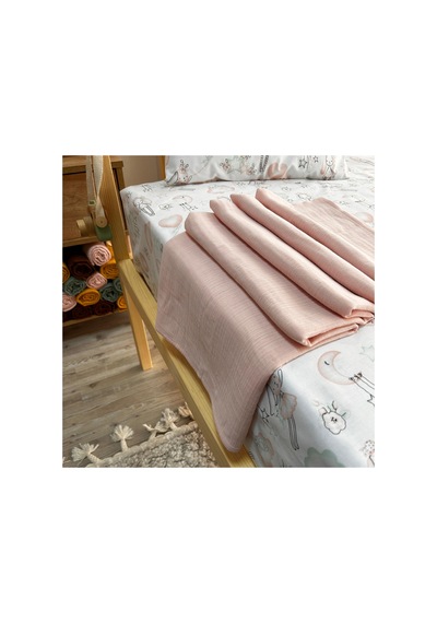 Çift Katlı Müslin Battaniye Geniş En 100 x 120 CM Müslin Örtü Pudra Pembe