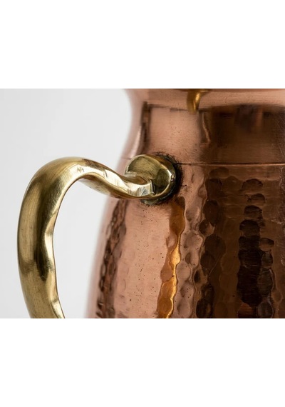 Aura Copper Klasik Kapaklı Ağır El İşlemeli Bakır Sürahi 2,5 L 1,2 Mm İçi Kalaylı